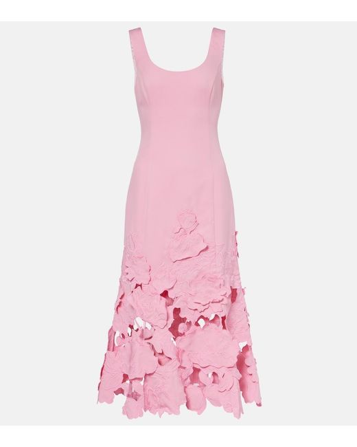 LEO LIN Pink Emily Floral-Applique Midi Dress
