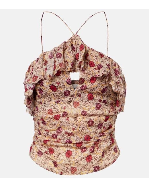 Isabel Marant Pink Dijimia Printed Ruffled Cotton Top