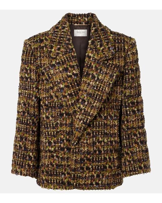 Saint Laurent Brown Wool-Blend Tweed Jacket