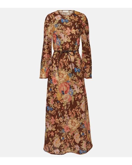Zimmermann Brown August Floral Linen Maxi Dress