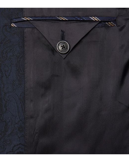 Etro Blue Wool Jacquard Blazer for men