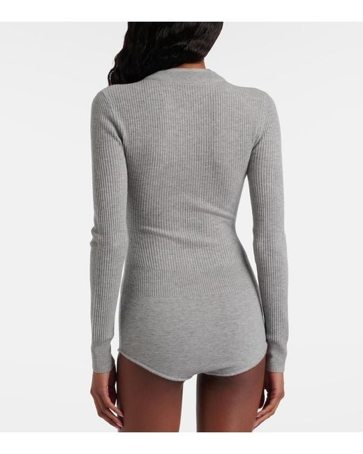Self-Portrait Gray Ribbed-Knit Romper