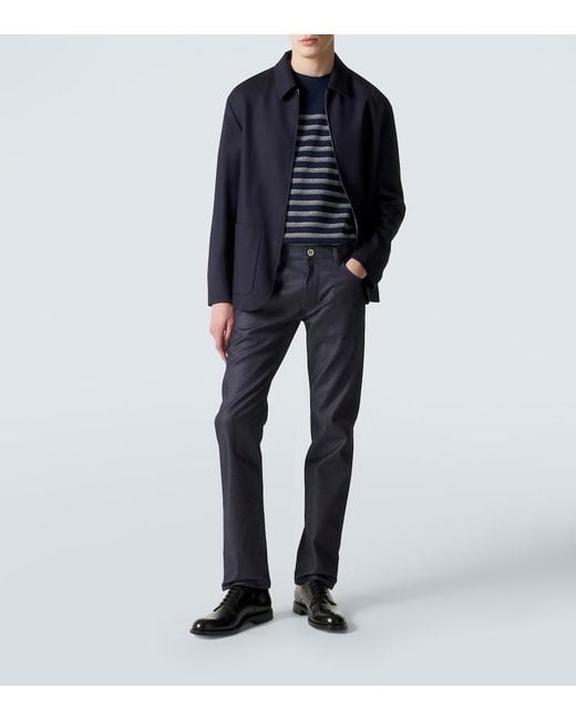 Giorgio Armani Blue Cotton And Silk-Blend Straight Jeans for men