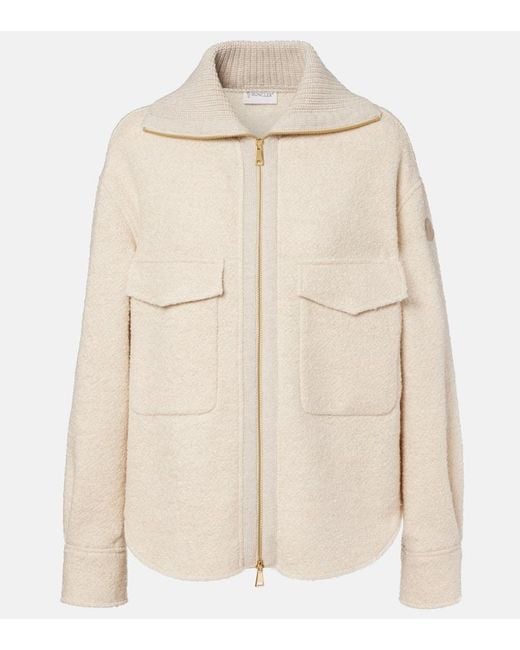 Chaqueta En Mezcla De Lana Con Cremallera Moncler de color Natural