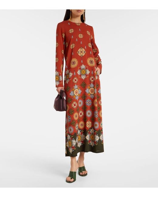 LaDoubleJ Red Bedrucktes Maxikleid Swing Aus Jersey