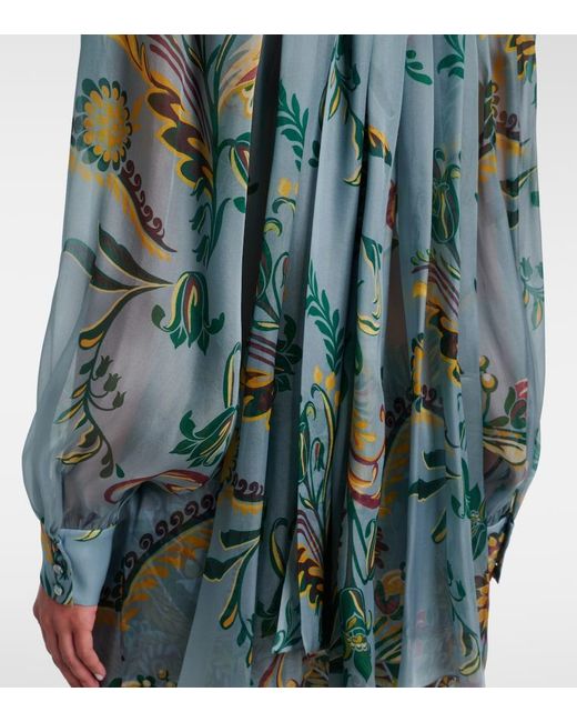 Etro Blue Printed Ruched Silk Top