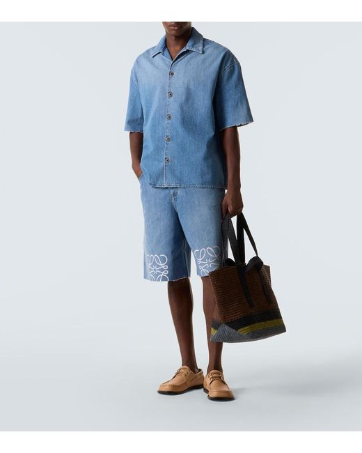 Loewe Blue Anagram Denim Bowling Shirt for men