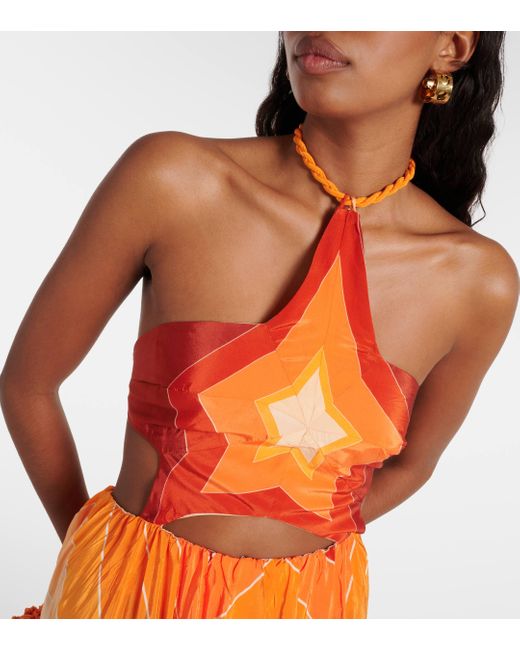 Farm Rio Orange Gradient Stripes Cutout Midi Dress