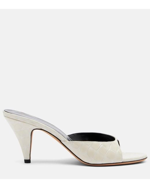 Jude White Haze Croc-Effect Patent Leather Mules