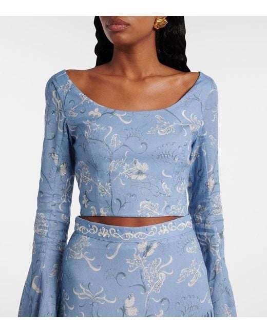 Agua Bendita Blue Limoncillo Lymanopoda Floral Linen Crop Top