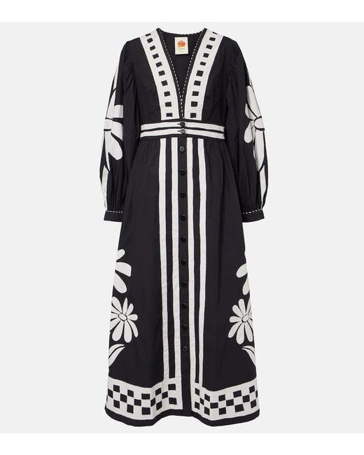 Farm Rio Black Nature Printed Cotton Maxi Dress