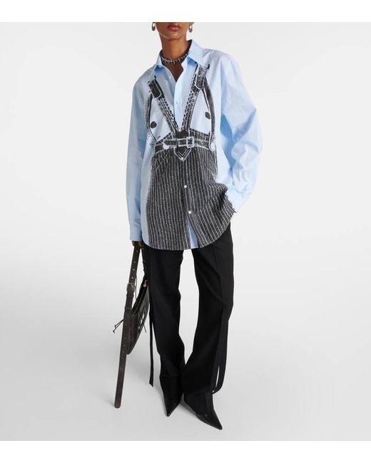 Jean Paul Gaultier Blue Trompe L'oeil Oversized Cotton Poplin Shirt