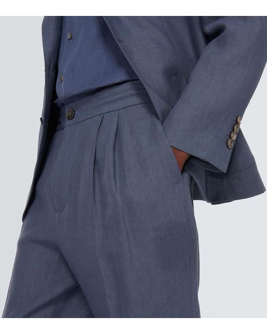 Pantalones rectos de lino Brunello Cucinelli de hombre de color Blue