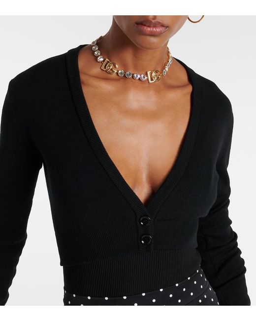Dolce & Gabbana Black Cropped Virgin Wool Cardigan