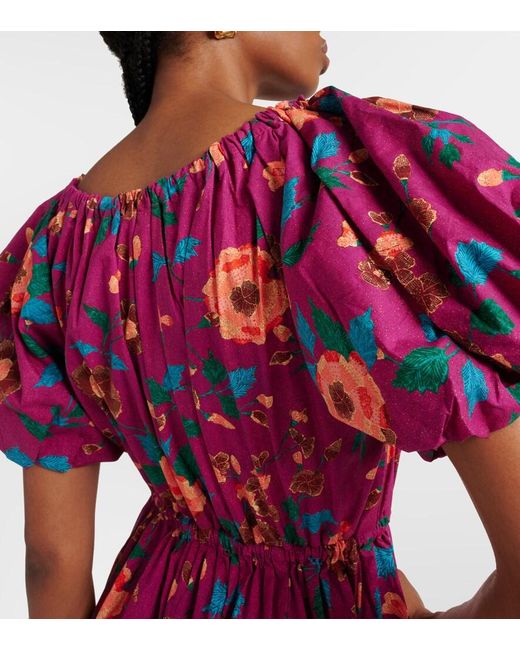 Ulla Johnson Red Vika Balloon-Sleeve Cotton Midi Dress