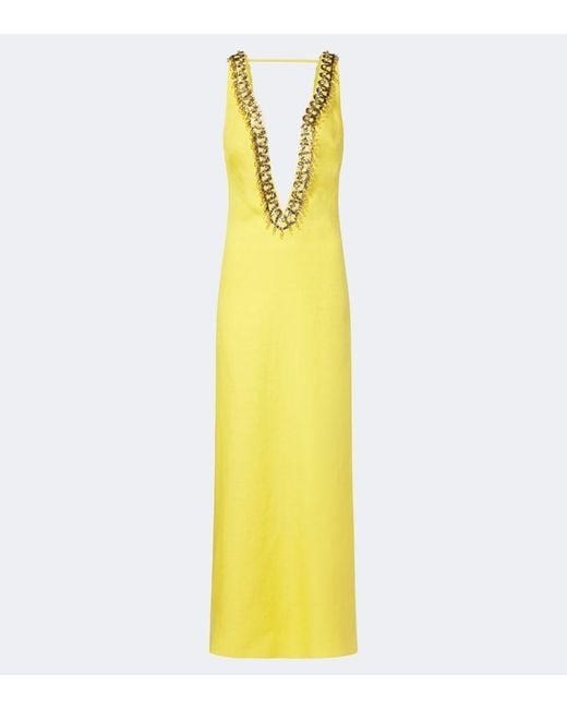 Valentino Yellow Embellished Linen Gown