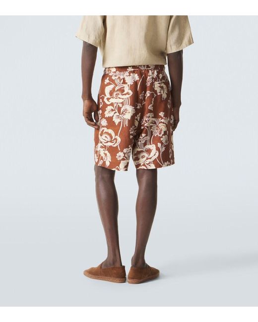Commas Orange Floral Linen Bermuda Shorts for men