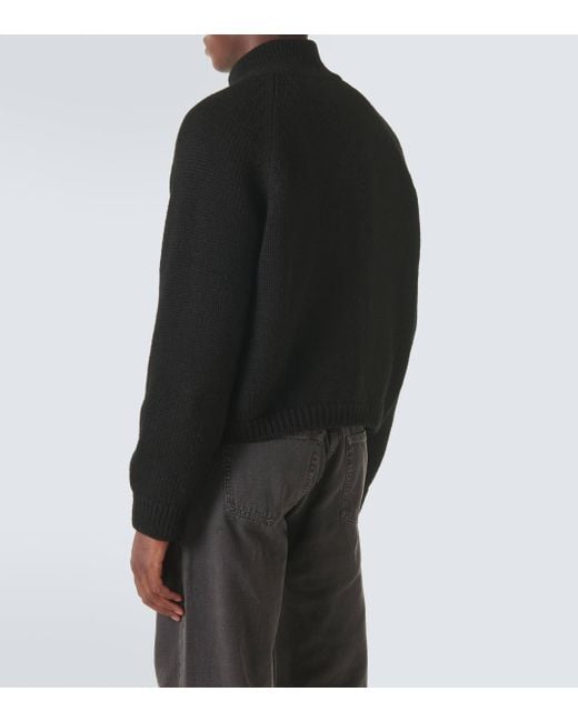 Our Legacy Black Cropped Wool Zip-Up Sweater for men