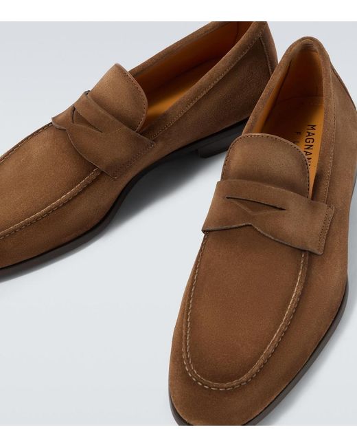 Magnanni Shoes Brown Diezma Suede Penny Loafers for men