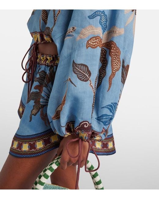 ALÉMAIS Blue Georgie Cropped Printed Top