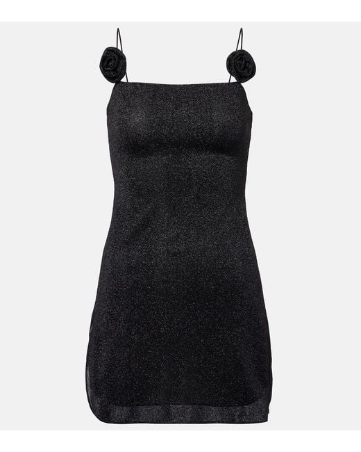 Oseree Black Lumiere Floral-Applique Minidress