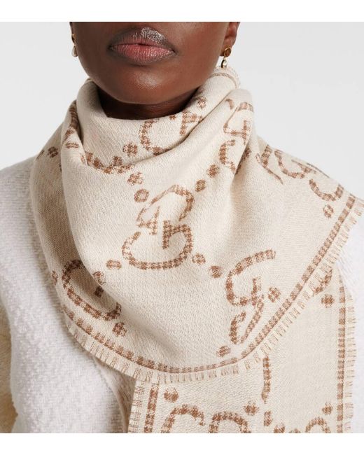 Gucci Natural Gg Wool Jacquard Scarf, Wool