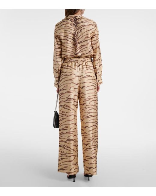 Stella McCartney Natural Printed High-Rise Silk Wide-Leg Pants