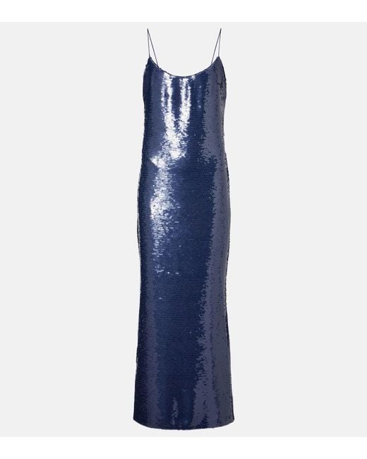 The New Arrivals Ilkyaz Ozel Blue Sequined Maxi Dress