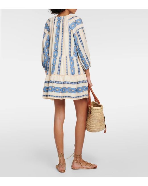 Vestido Corto Kally De Algodon Estampado Velvet de color Blue