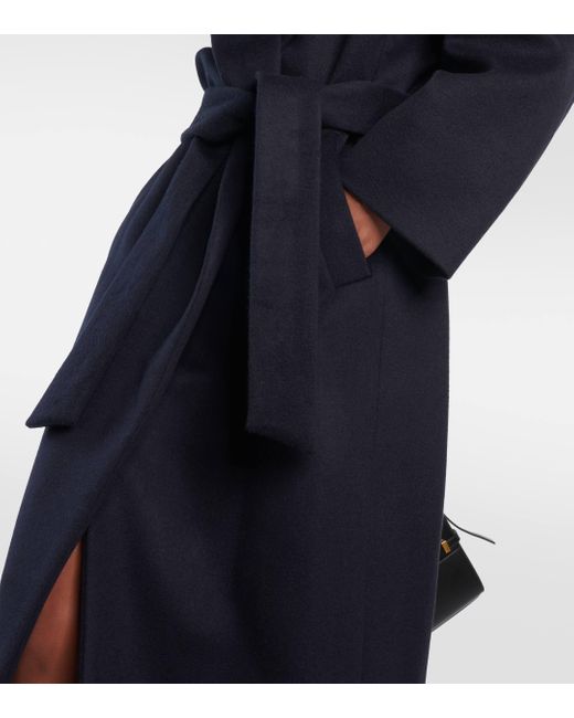 Saint Laurent Blue Cashmere And Wool Wrap Coat