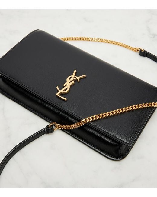 Saint Laurent Black Cassandre Leather Phone Pouch