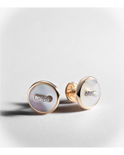 Pomellato White Pom Pom Dot 18Kt Rose Earrings With Mother Of Pearl And Diamonds