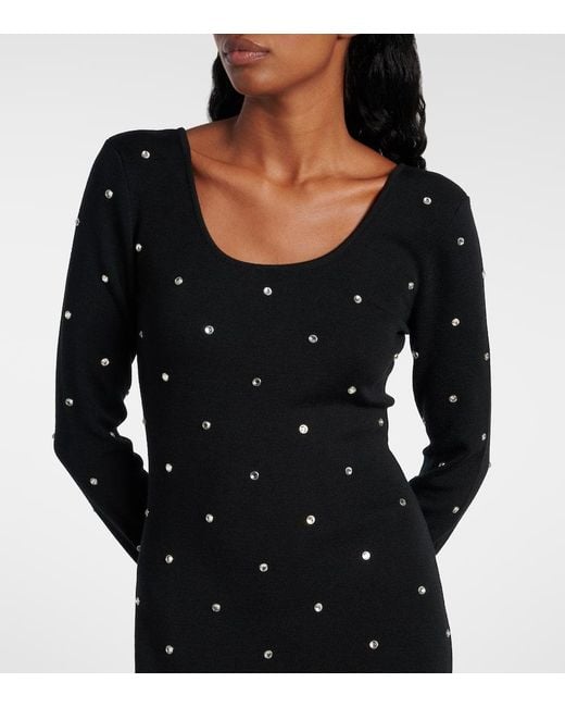 Versace Black Crystal-Embellished Virgin Wool Midi Dress