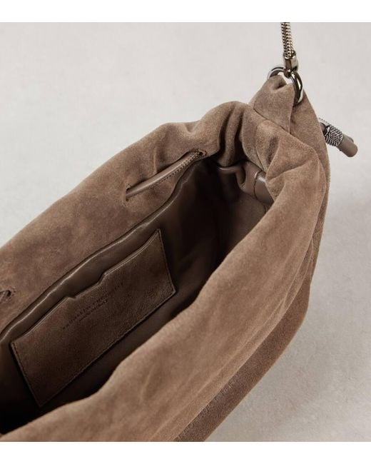 Brunello Cucinelli Brown Schultertasche Softy Small Aus Veloursleder
