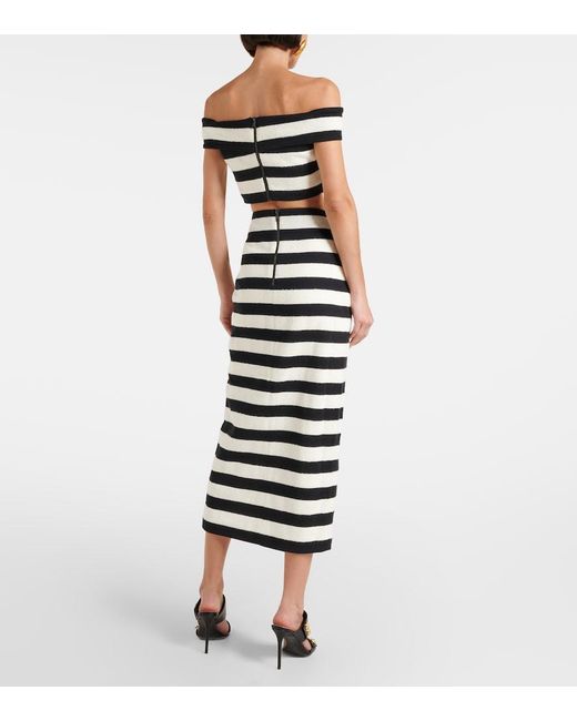 Balmain Black Striped Off-Shoulder Crop Top