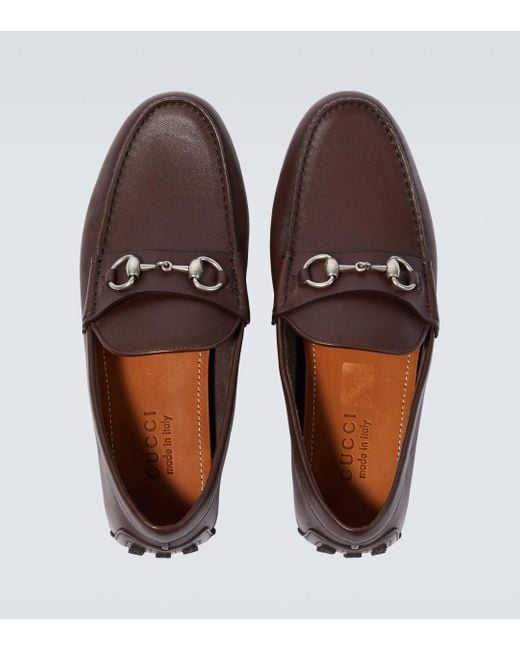 Gucci Brown Horsebit Leather Driving Shoes for men
