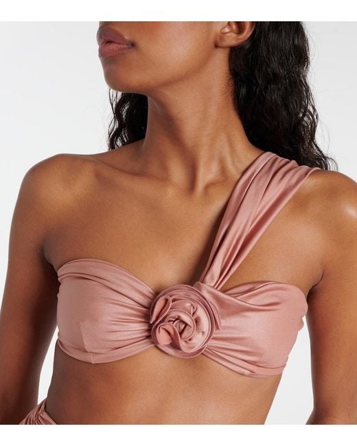 Magda Butrym Pink Floral-Appliqué One-Shoulder Bikini Top