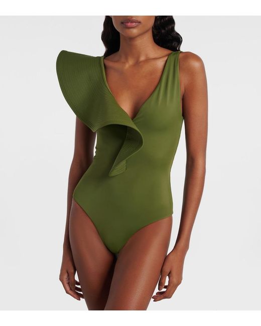 Johanna Ortiz Green Ruffled Swimsuit