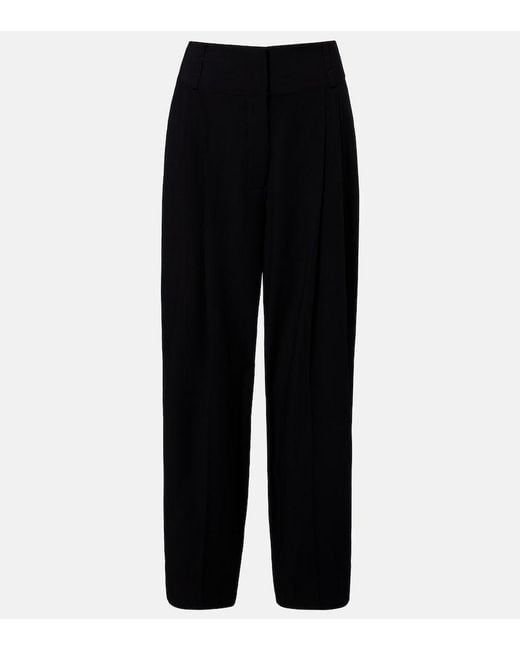 Totême Black Pleated Cotton Wide-Leg Pants