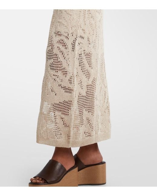 Brunello Cucinelli Natural Dazzling Water Lillies Knitted Midi Dress