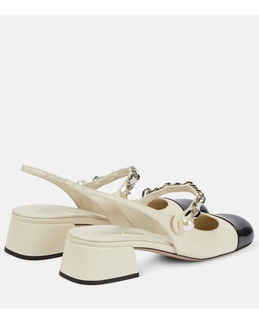 Miu Miu Natural Chain-Embellishedt Leather Slingback Pumps