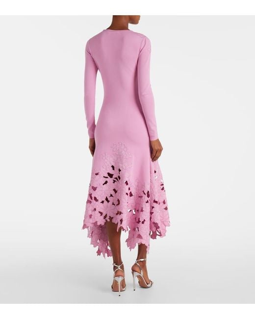 Vestido Midi Con Bordado Floral Oscar de la Renta de color Pink