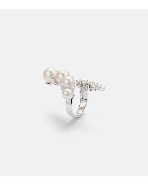 YEPREM White Pearlescent 18Kt Ring With Diamonds And Freshwater Pearls