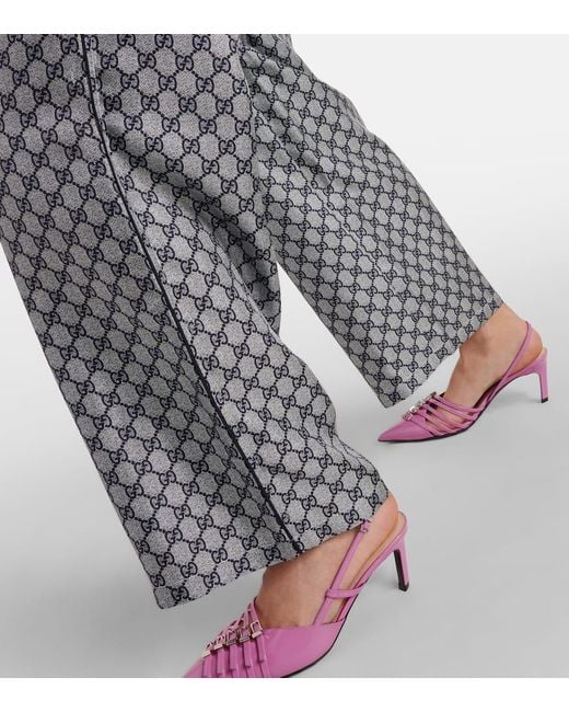 Gucci Gray Weite Hose Gg Aus Seiden-Twill
