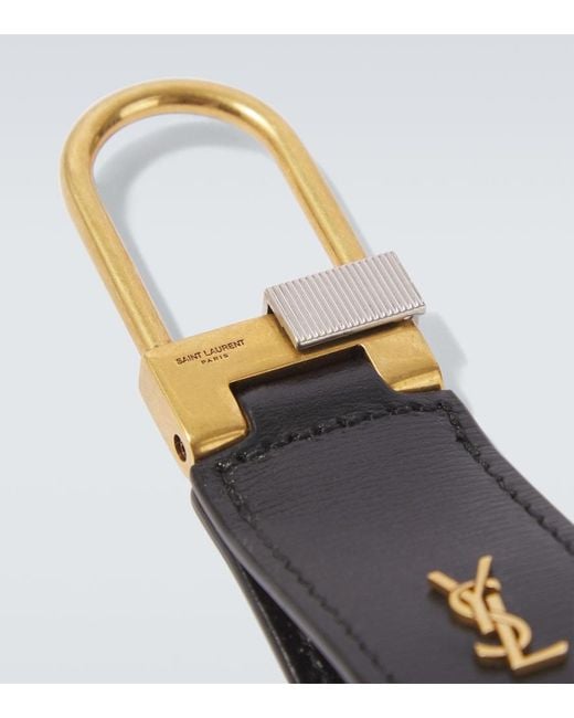 Saint Laurent Black Tiny Cassandre Leather Keychain for men