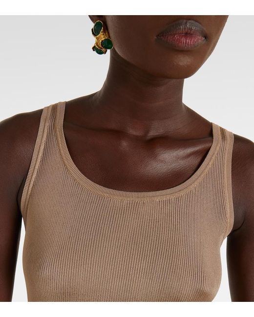 Saint Laurent Natural Ribbed-Knit Maxi Dress
