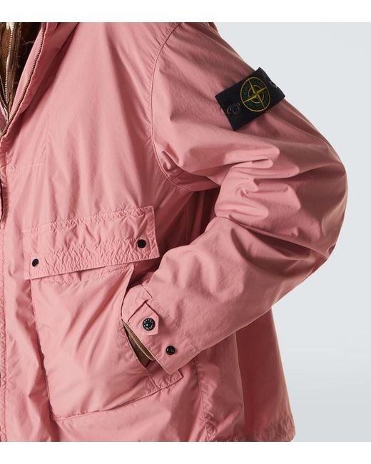 Stone Island Pink Compass Hooded Canvas Jacket for men