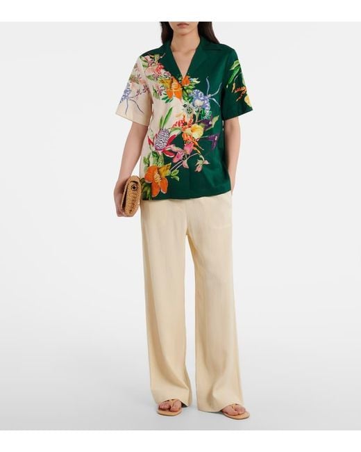 Camisa Aggie En Mezcla De Lino Floral ALÉMAIS de color Green