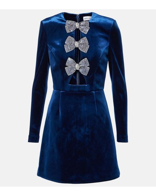 Rebecca Vallance Blue Vivicia Bow-Detail Velvet Minidress