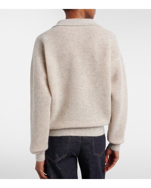 Brunello Cucinelli White Open-Knit Polo Sweater
